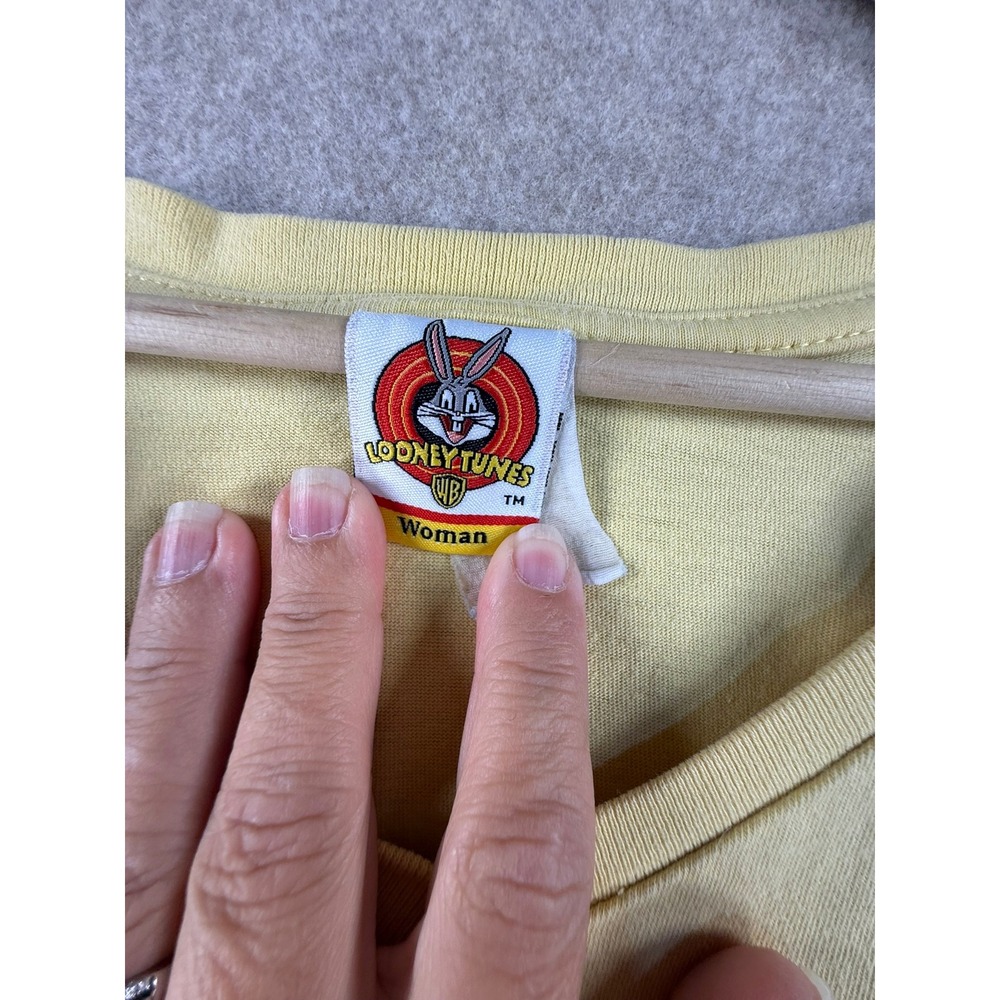 Vintage 2001 Looney Tunes Taz Tasmanian Devil Yellow V-Neck Graphic Tee T2103 - Picture 5 of 9